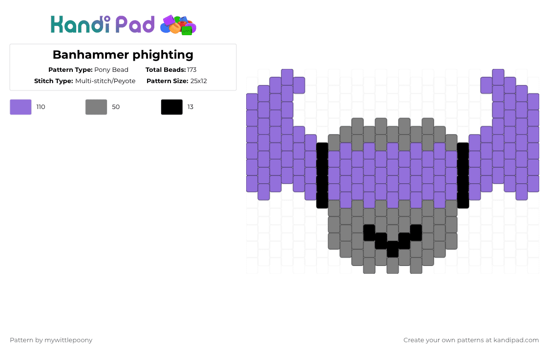 Banhammer phighting - Pony Bead Pattern by mywittlepoony on Kandi Pad - gray,purple