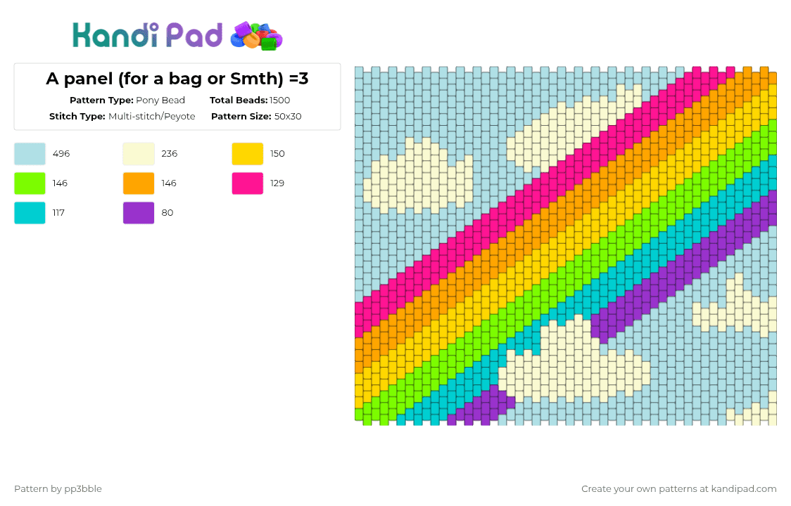 A panel (for a bag or Smth) =3 - Pony Bead Pattern by pp3bble on Kandi Pad - light blue,rainbow,sky,cloud,blue,lightblue,wowies,decor,bag