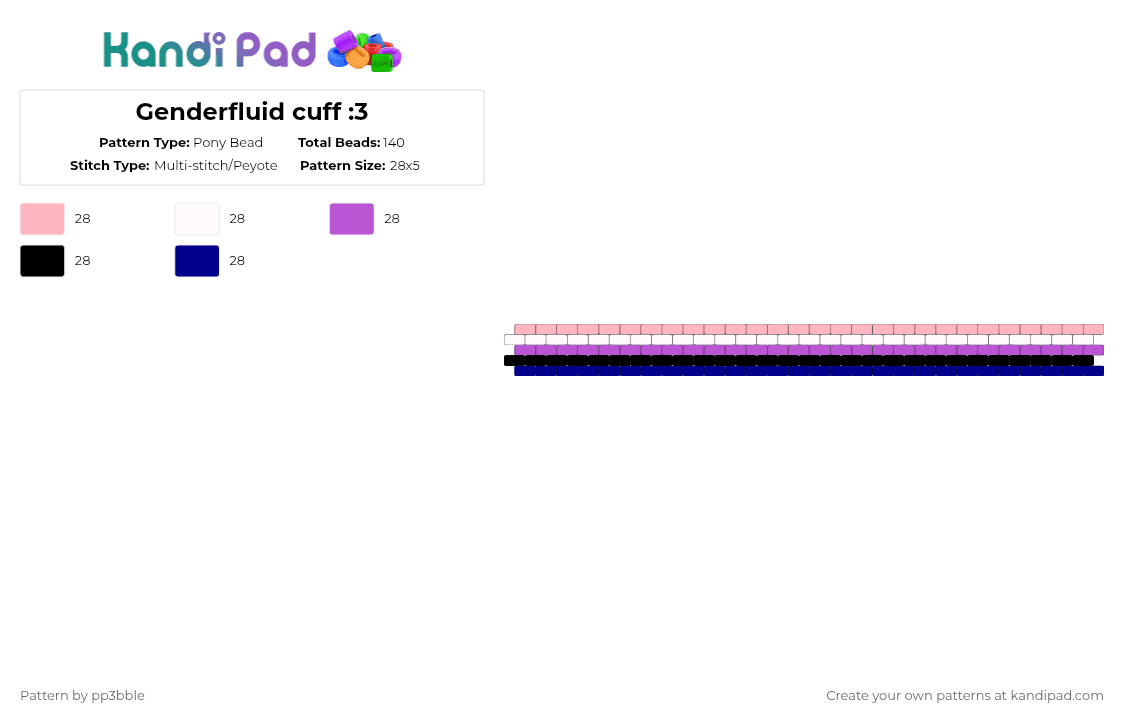 Genderfluid cuff :3 - Pony Bead Pattern by pp3bble on Kandi Pad - pink,purple,wow,kandi,genderfluid,pride,cuff,ponybeads