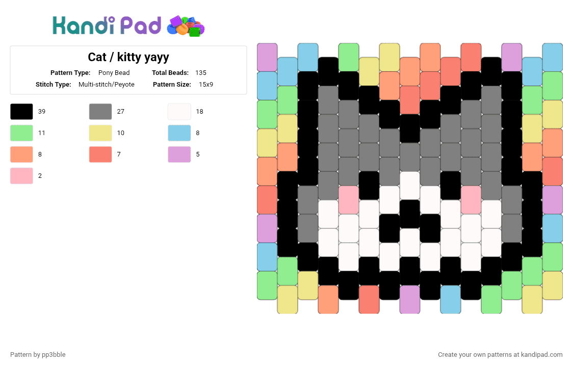Cat / kitty yayy - Pony Bead Pattern by pp3bble on Kandi Pad - gray,orange,cat,kitty,wow,ponybeads,bead,grey,cute,rainbow
