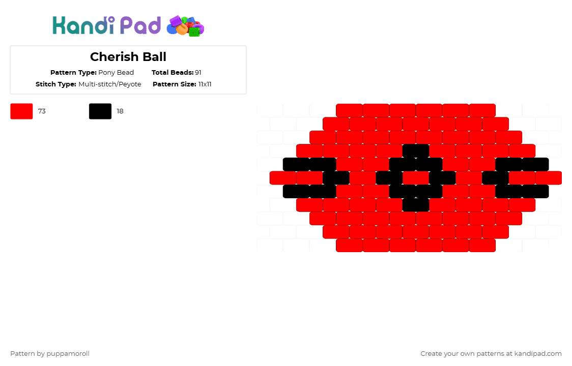 Cherish Ball - Pony Bead Pattern by puppamoroll on Kandi Pad - red,pokemon,pokeball,gaming