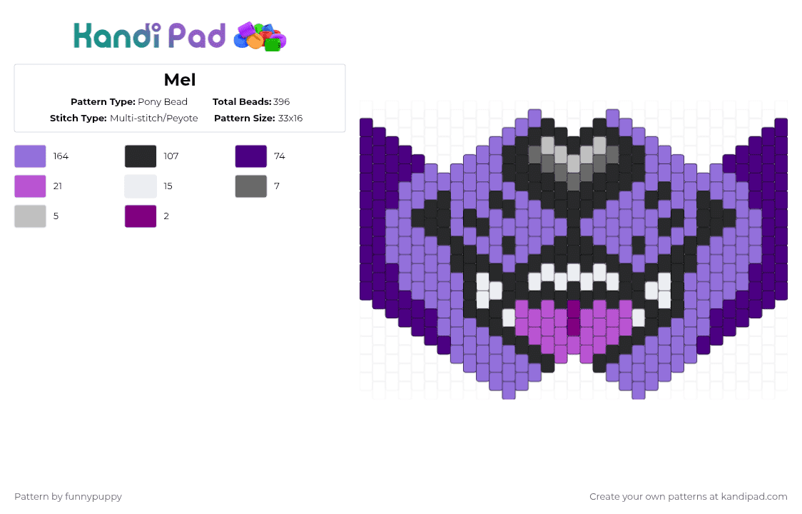 Mel - Pony Bead Pattern by funnypuppy on Kandi Pad - purple