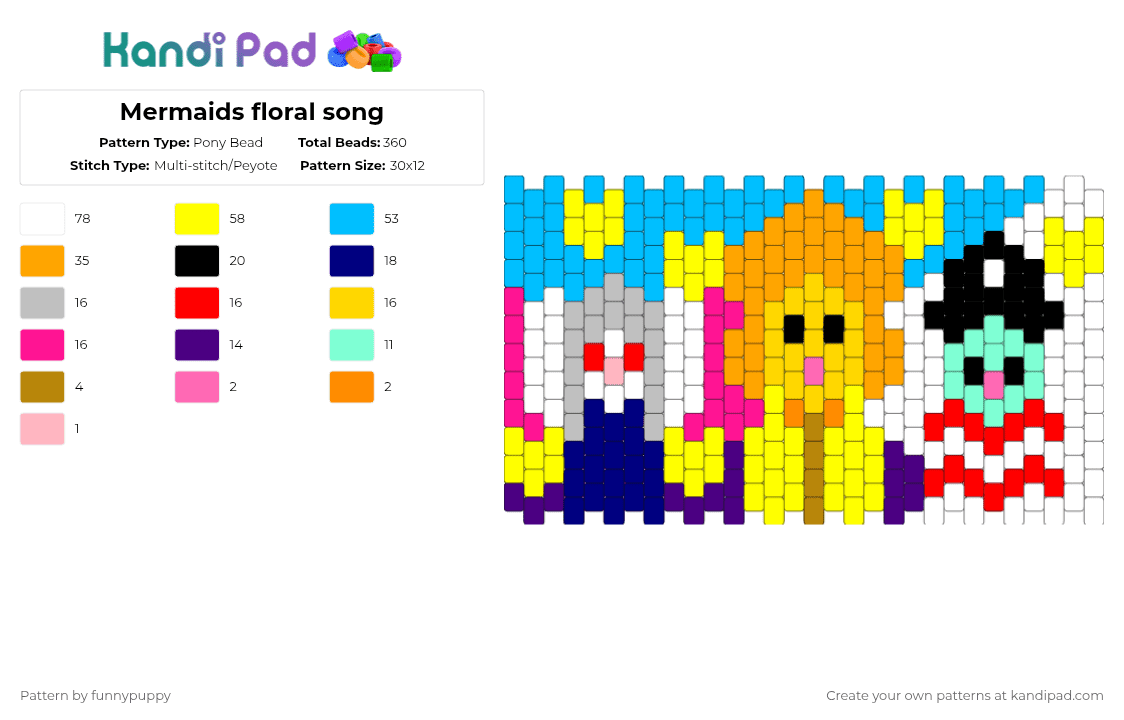 Mermaids floral song - Pony Bead Pattern by funnypuppy on Kandi Pad - purple,yellow,orange,light blue