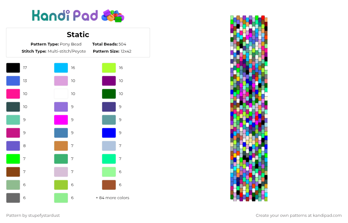 Static - Pony Bead Pattern by stupefystardust on Kandi Pad - colorful, green, pink, purple, teal