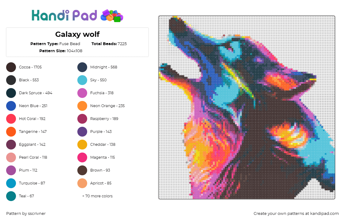 Galaxy wolf - Fuse Bead Pattern by sscrivner on Kandi Pad - wolf,space,colorful,animal,galaxy,cosmic,celestial,majestic,wildlife