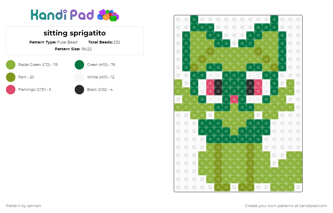 sitting sprigatito - Fuse Bead Pattern by salman on Kandi Pad - green
