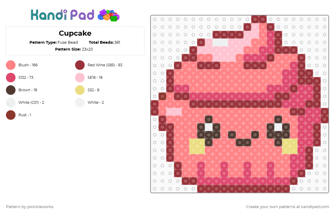 Cupcake - Fuse Bead Pattern by pixickleworks on Kandi Pad - red