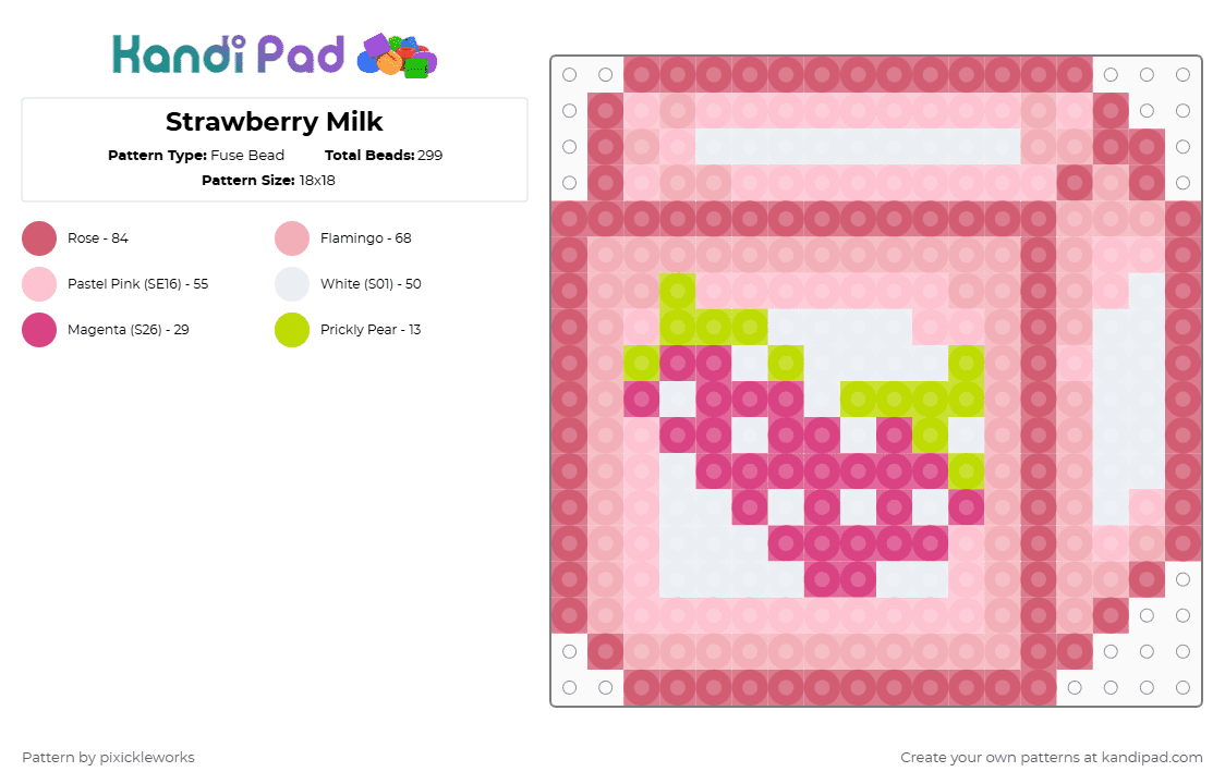 Strawberry Milk - Fuse Bead Pattern by pixickleworks on Kandi Pad - red,pink,beige