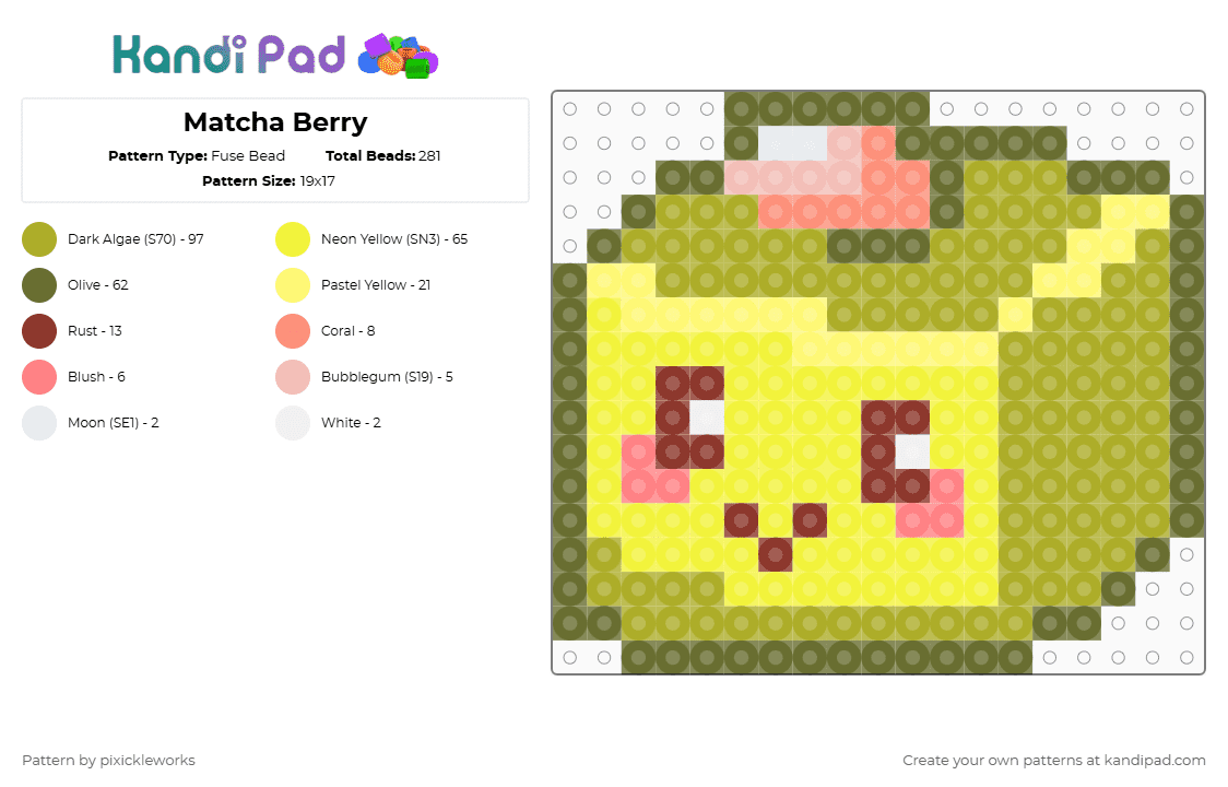 Matcha Berry - Fuse Bead Pattern by pixickleworks on Kandi Pad - gold,green,yellow