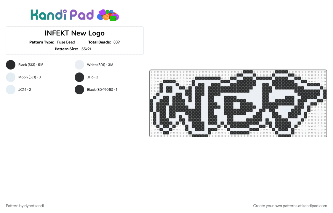 INFEKT New Logo - Fuse Bead Pattern by rlyhotkandi on Kandi Pad - black, white
