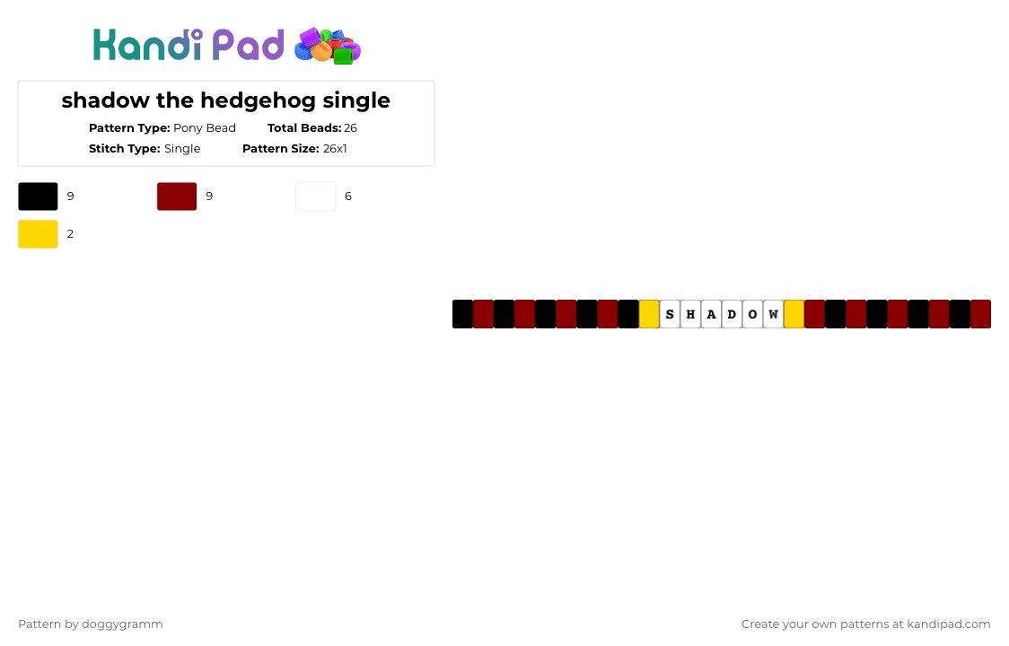 shadow the hedgehog single - Pony Bead Pattern by fixshb0wl on Kandi Pad - red