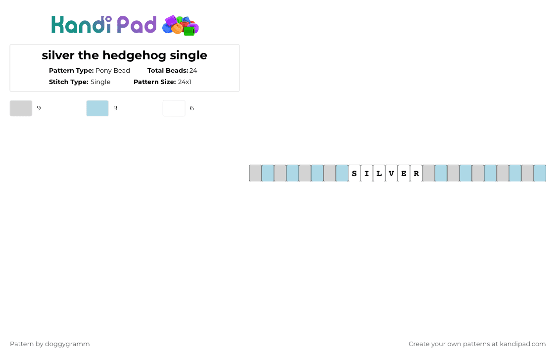 silver the hedgehog single - Pony Bead Pattern by fixshb0wl on Kandi Pad - light blue, white