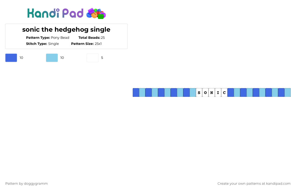 sonic the hedgehog single - Pony Bead Pattern by fixshb0wl on Kandi Pad - blue,light blue