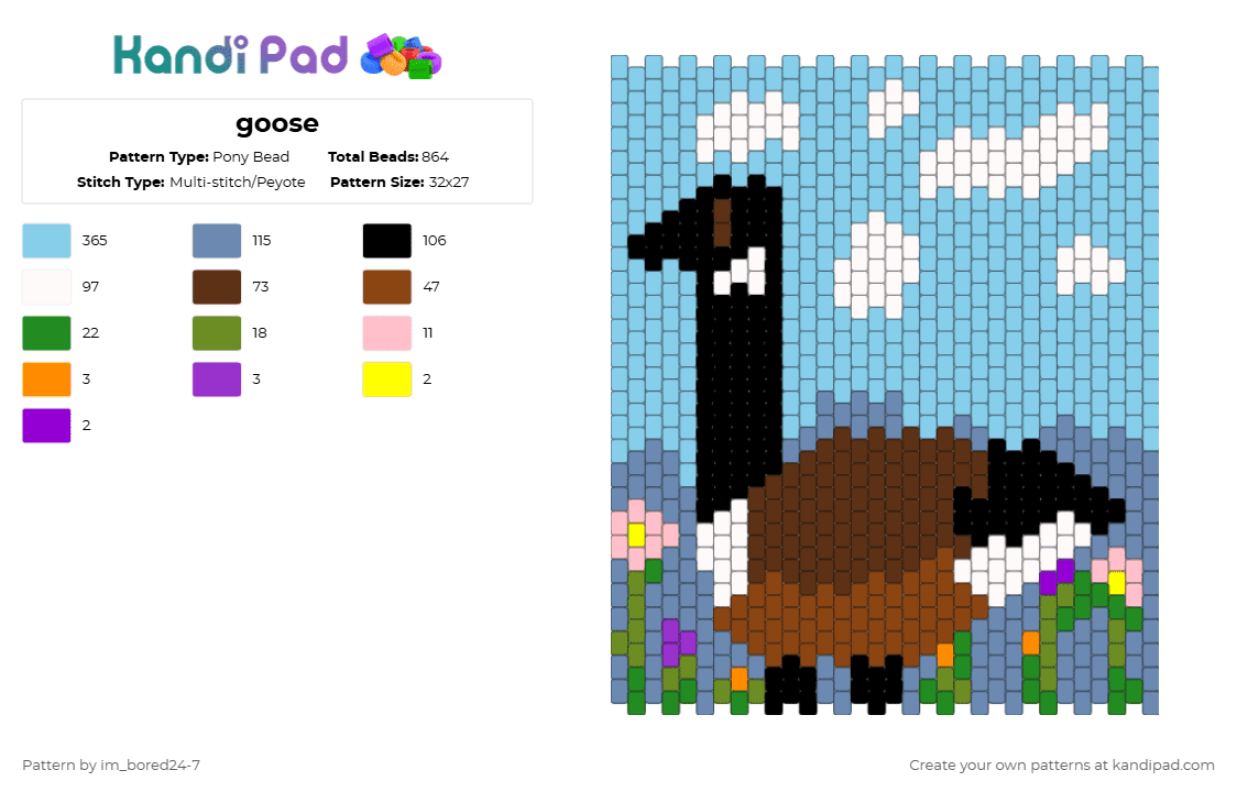 goose - Pony Bead Pattern by im_bored24-7 on Kandi Pad - brown,light blue,gray