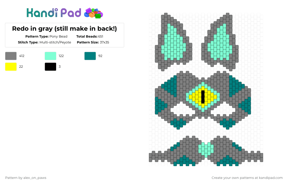 Redo in gray (still make in back!) - Pony Bead Pattern by alex_on_paws on Kandi Pad - gray,teal