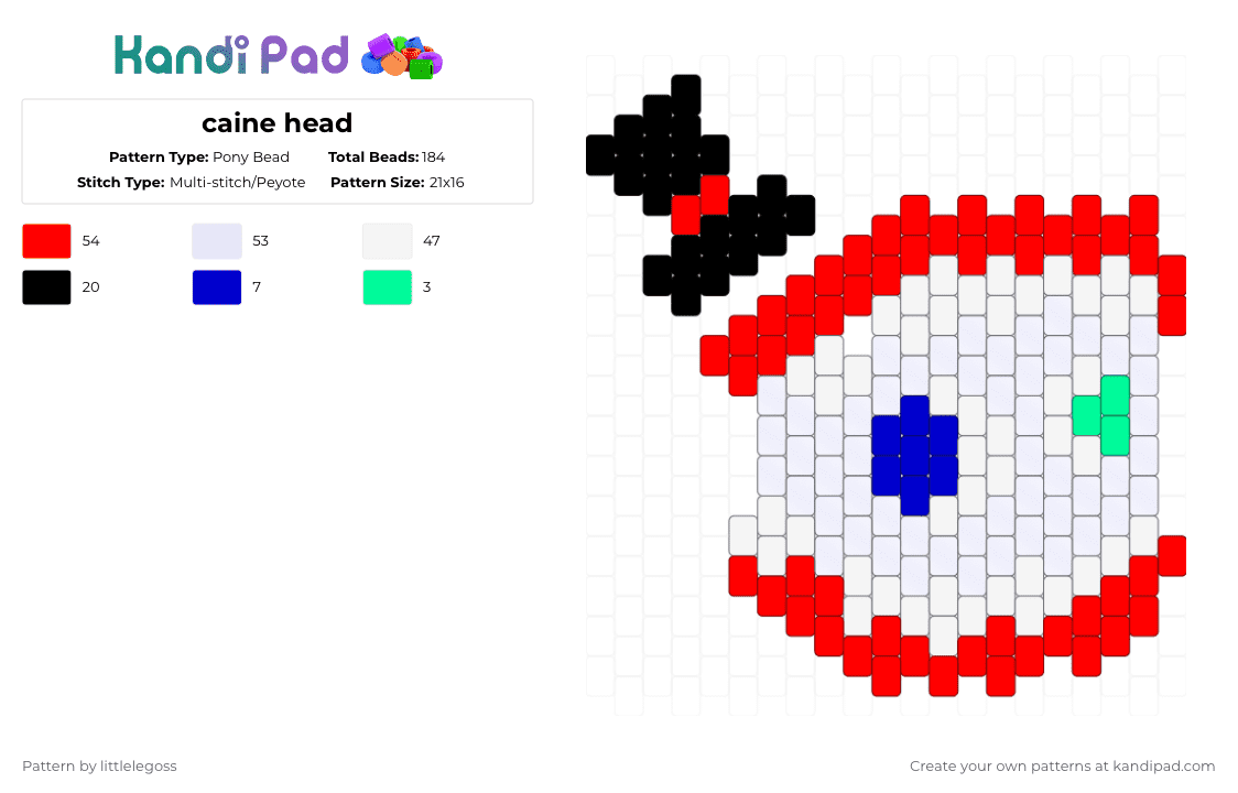 caine head - Pony Bead Pattern by littlelegoss on Kandi Pad - white,red,tadc,caine,dentures
