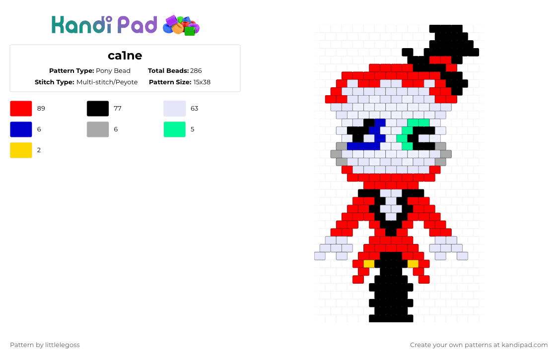 ca1ne - Pony Bead Pattern by littlelegoss on Kandi Pad - white,red,caine,tadc