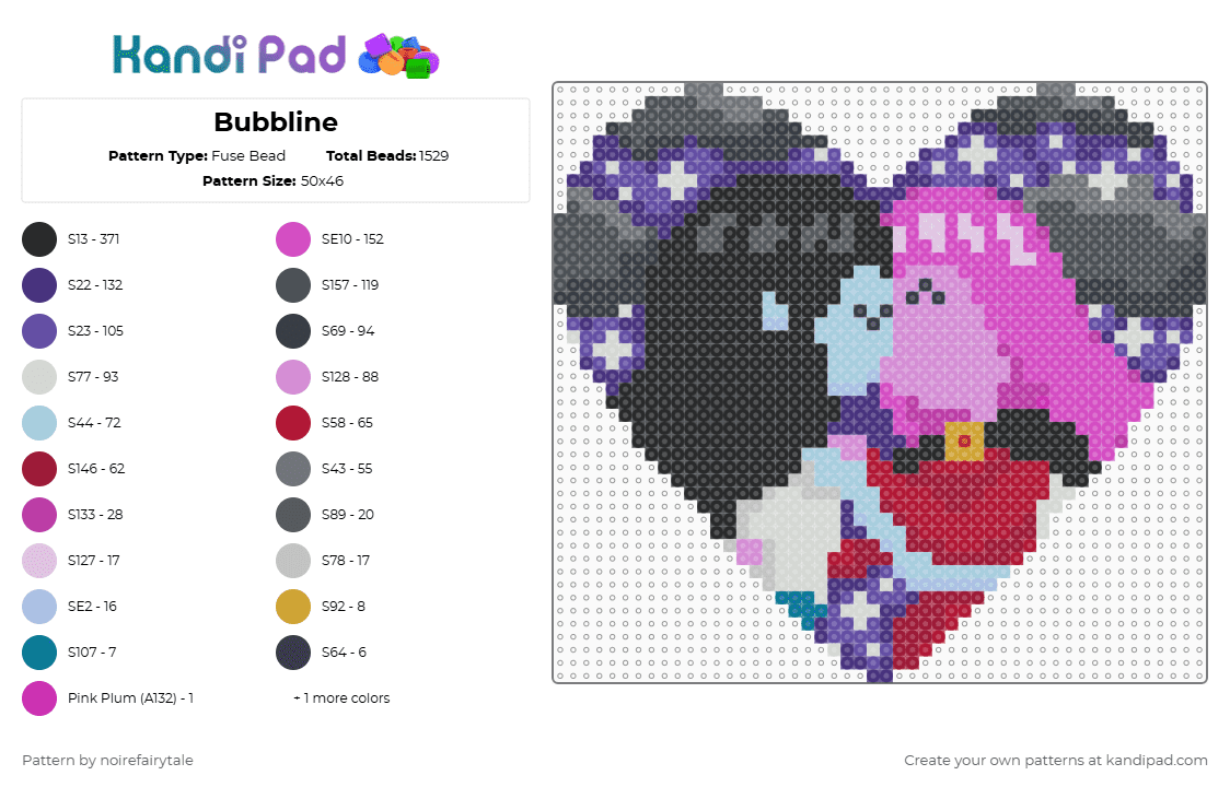 Bubbline - Fuse Bead Pattern by noirefairytale on Kandi Pad - purple,pink,red,adventure time,marceline,princess bubblegum,lesbian