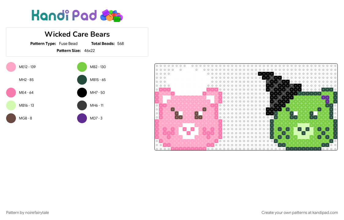 Wicked Care Bears - Fuse Bead Pattern by noirefairytale on Kandi Pad - care bears, elphaba, elphaba thropp, galinda, galinda upland, glinda, green, pink, wicked