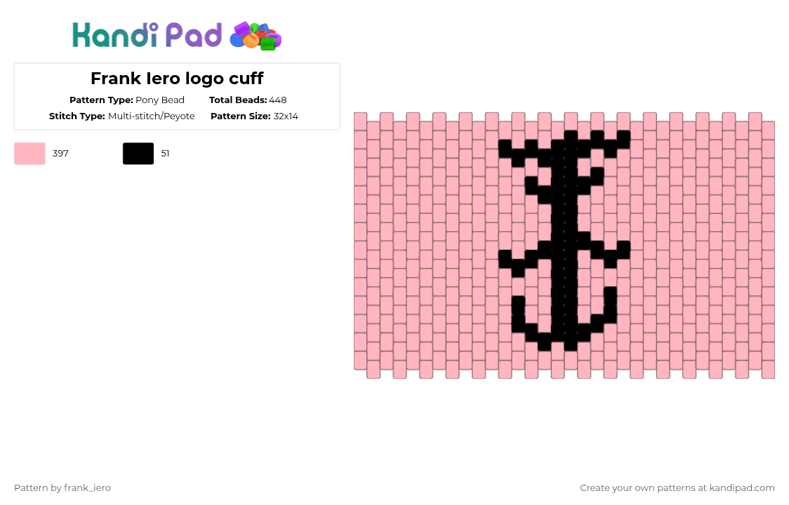 Frank Iero logo cuff - Pony Bead Pattern by frank_iero on Kandi Pad - pink,frank iero,mcr,my chemical romance,black