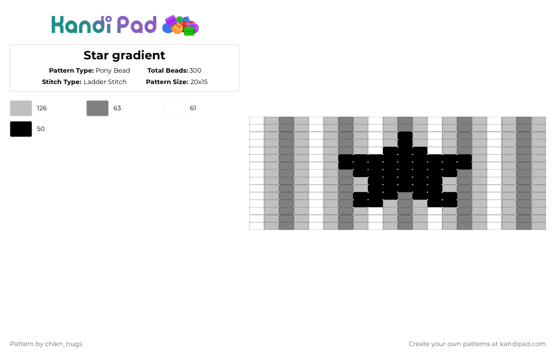 Star gradient - Pony Bead Pattern by chikn_nugs on Kandi Pad - beige,gray,star,gradient,black,white,monochrome,black and white,stripes