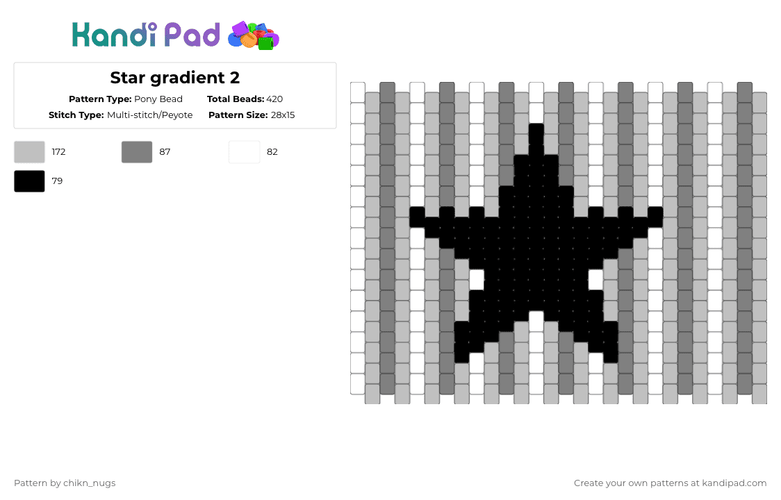 Star gradient 2 - Pony Bead Pattern by chikn_nugs on Kandi Pad - beige,gray,star,gradient,monochrome,black and white,black star,white,black
