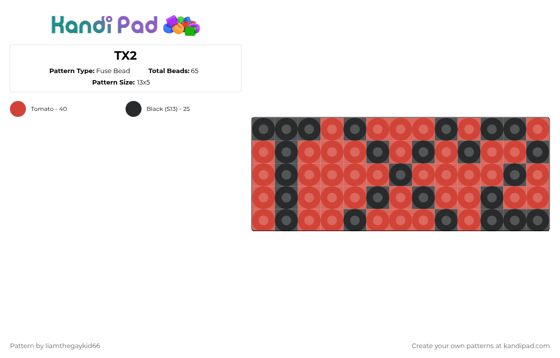 TX2 - Fuse Bead Pattern by liamthegaykid66 on Kandi Pad - black,red,tx2,kandi perler,perlear