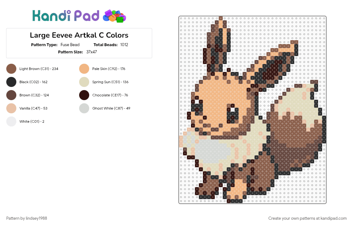 Large Eevee Artkal C Colors - Fuse Bead Pattern by lindsey1988 on Kandi Pad - beige, eevee, eeveelution, gaming, pokemon