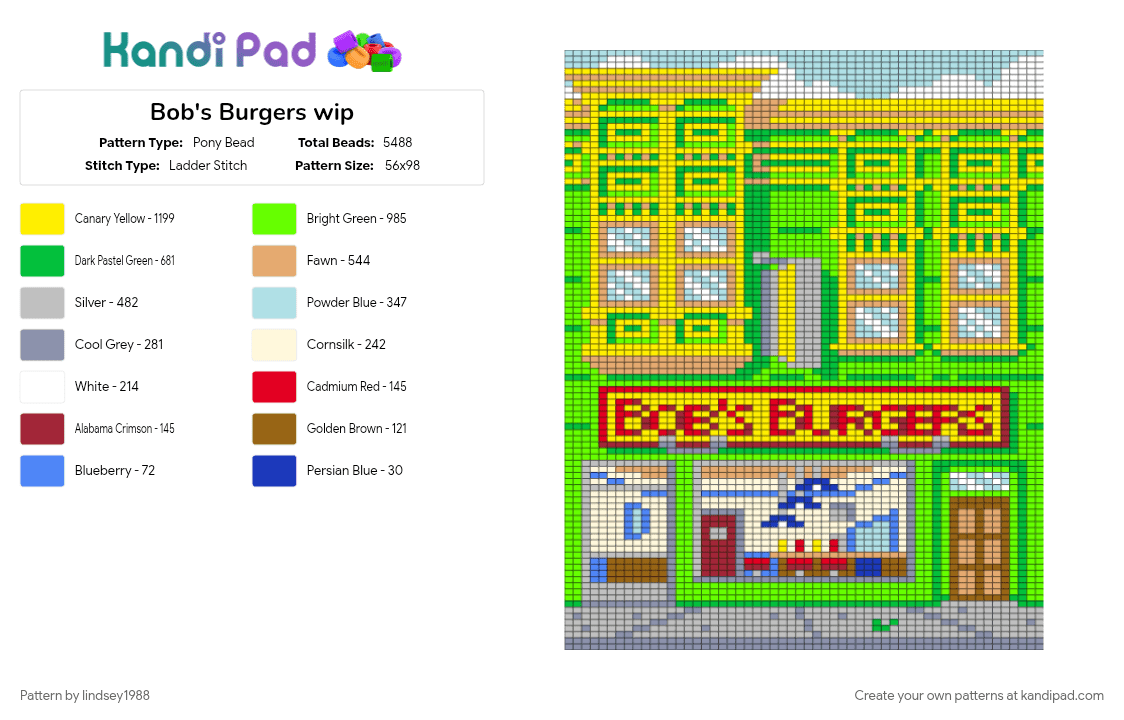 Bob\'s Burgers - Pony Bead Pattern by lindsey1988 on Kandi Pad - bobs burgers, cartoon