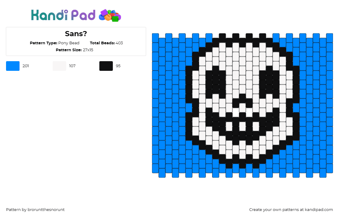 Sans? - Pony Bead Pattern by broruntthesnorunt on Kandi Pad - sans,undertale,skeleton,video game,popular,character,smile,blue,white