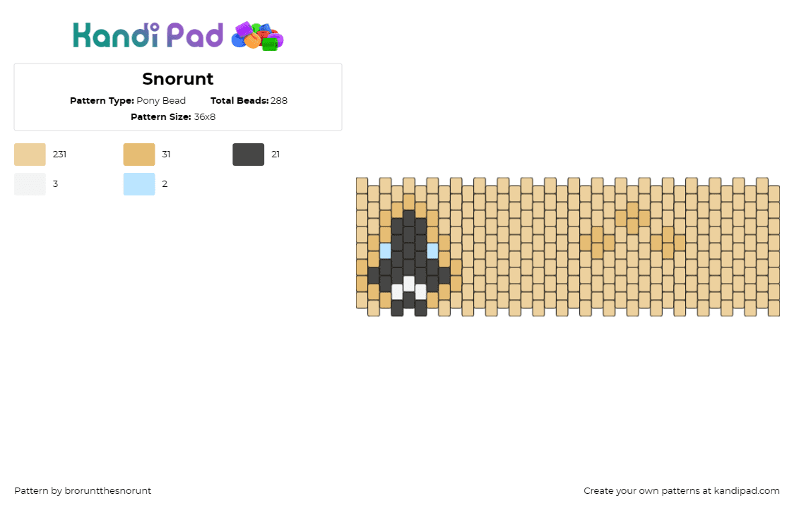 Snorunt - Pony Bead Pattern by broruntthesnorunt on Kandi Pad - norunt,pokemon,cuff,ice-type,character,themed,tan