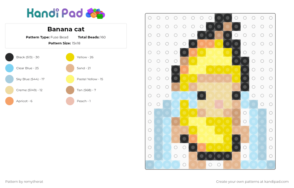 Banana cat - Fuse Bead Pattern by remytherat on Kandi Pad - yellow,beige,light blue