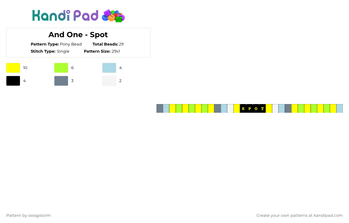And One - Spot - Pony Bead Pattern by swagstorm on Kandi Pad - yellow,green