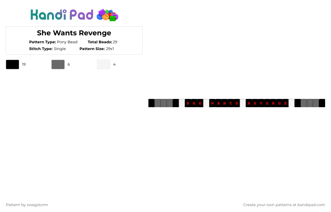 She Wants Revenge - Pony Bead Pattern by swagstorm on Kandi Pad - black,gray,white
