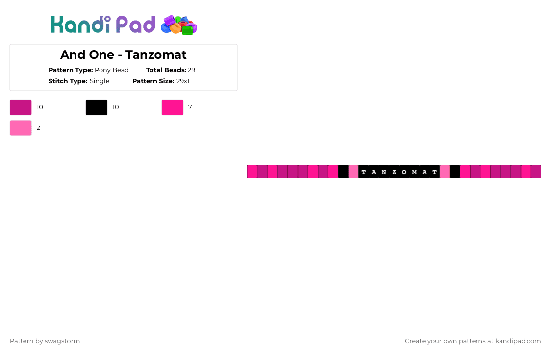 And One - Tanzomat - Pony Bead Pattern by swagstorm on Kandi Pad - pink,black