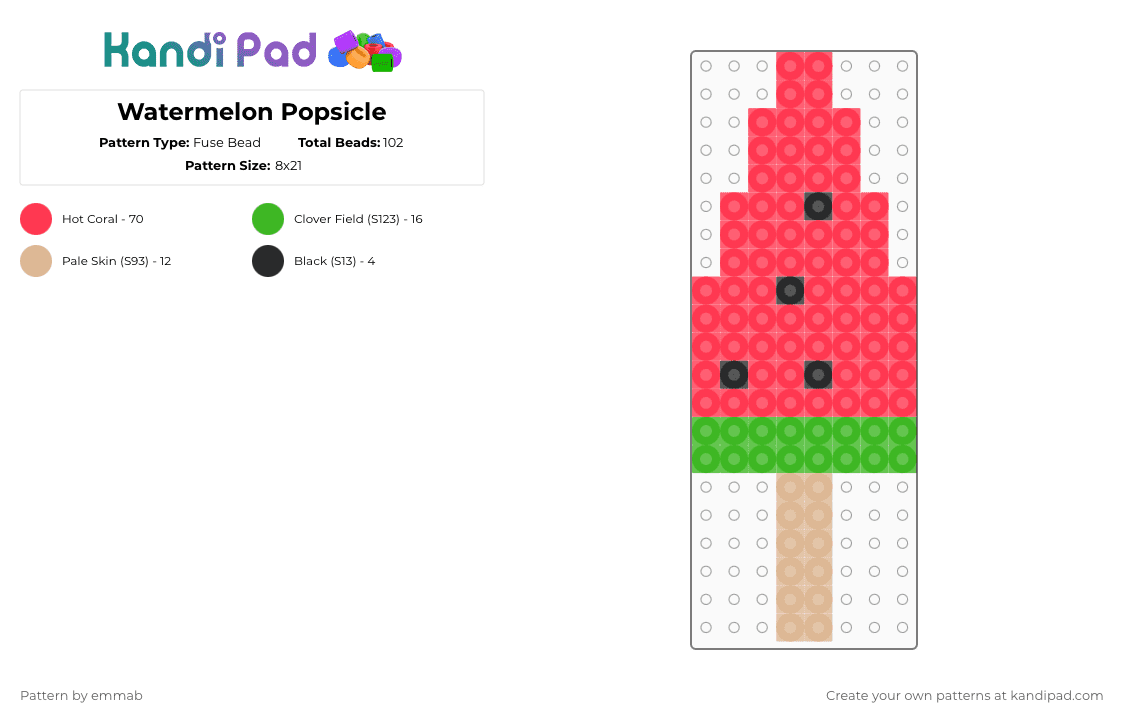 Watermelon Popsicle - Fuse Bead Pattern by krazy_kat_lover on Kandi Pad - red