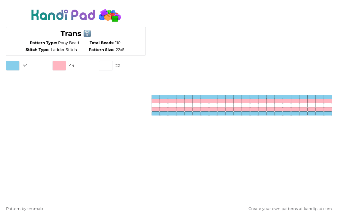 Trans ⚧️ - Pony Bead Pattern by krazy_kat_lover on Kandi Pad - light blue,pink
