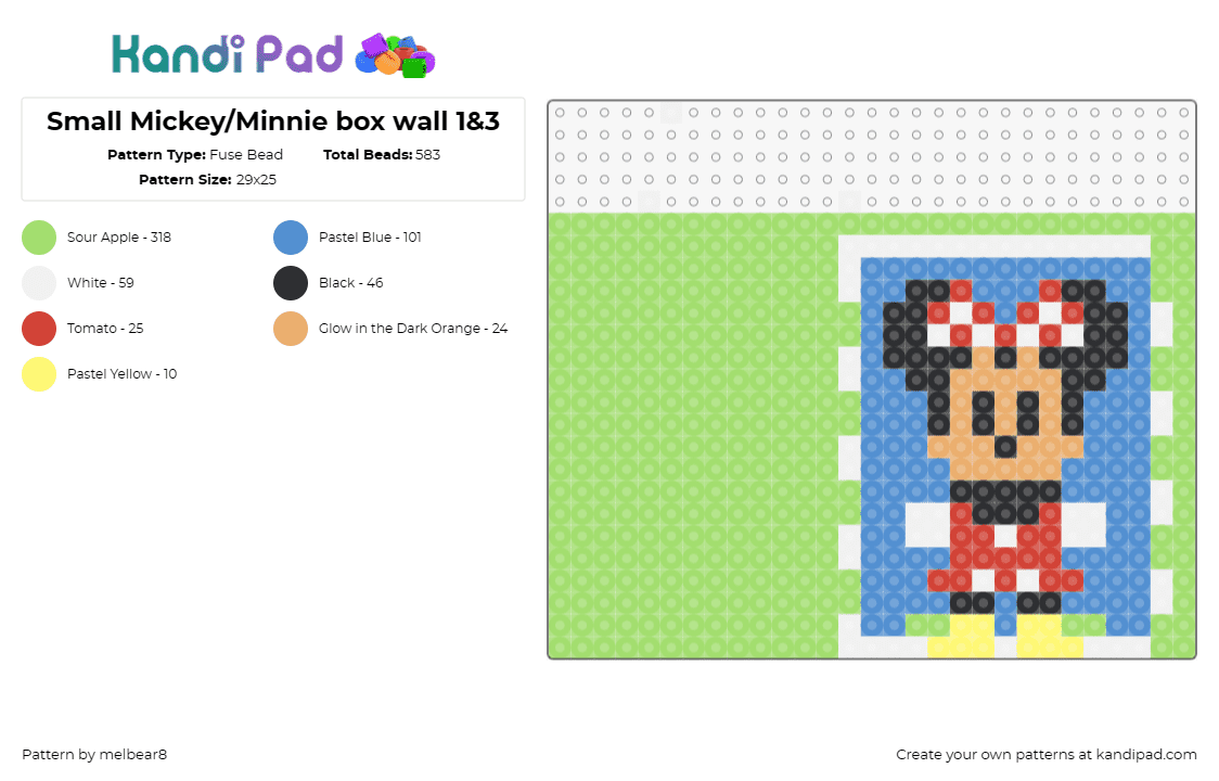 Small Mickey/Minnie box wall 1&3 - Fuse Bead Pattern by melbear8 on Kandi Pad - mickey mouse,minnie mouse,disney,3d