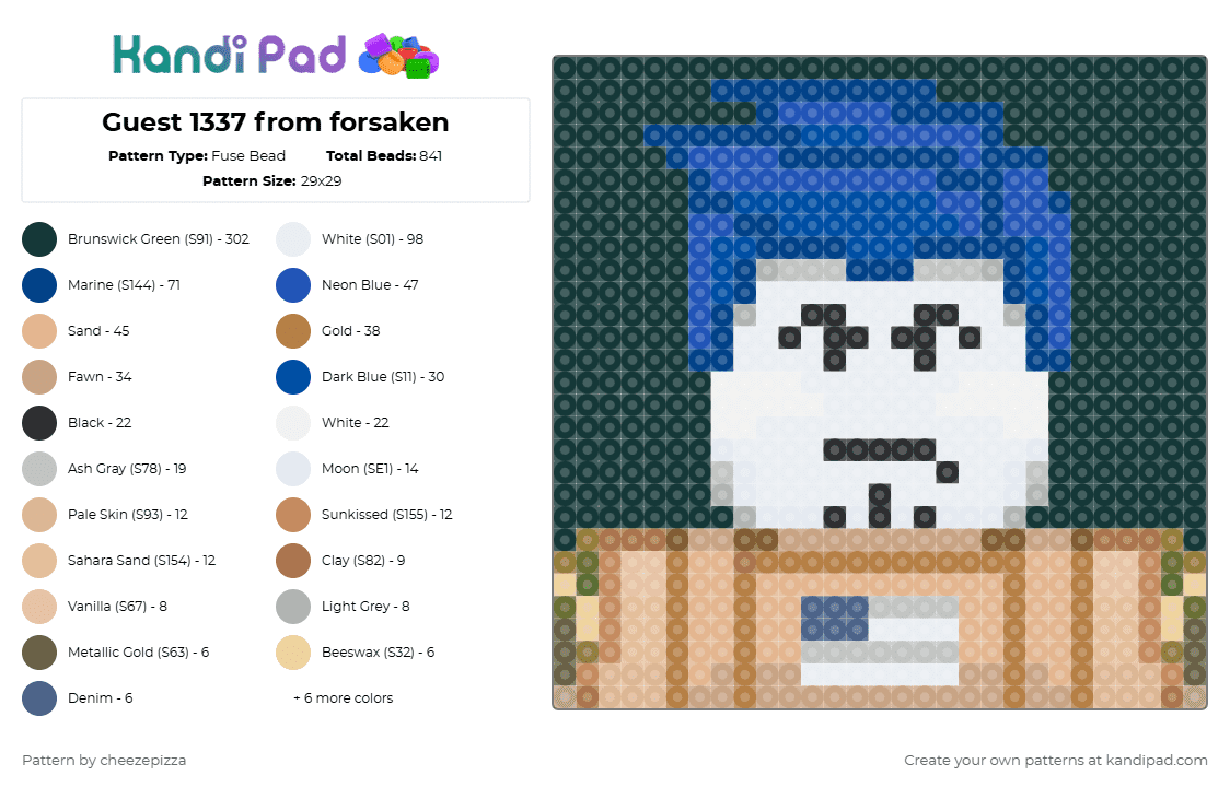 Guest 1337 from forsaken - Fuse Bead Pattern by cheezepizza on Kandi Pad - beige,blue