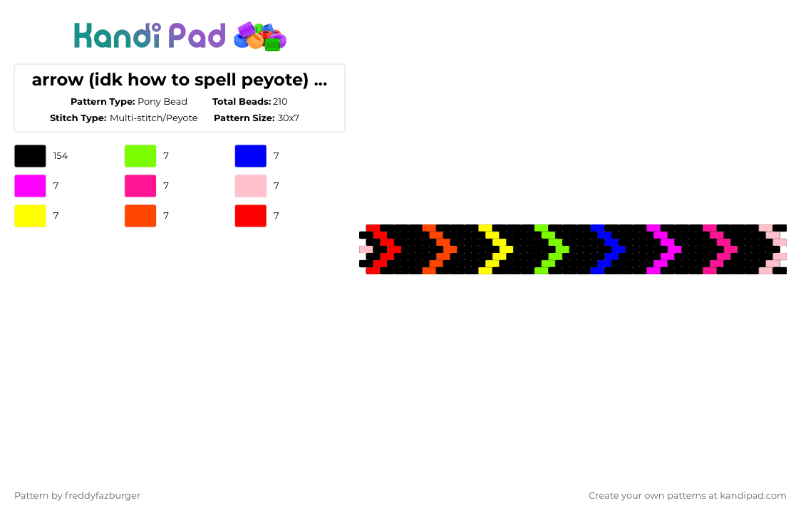 arrow (idk how to spell peyote) cuff :3 - Pony Bead Pattern by freddyfazburger on Kandi Pad - black,pink,red