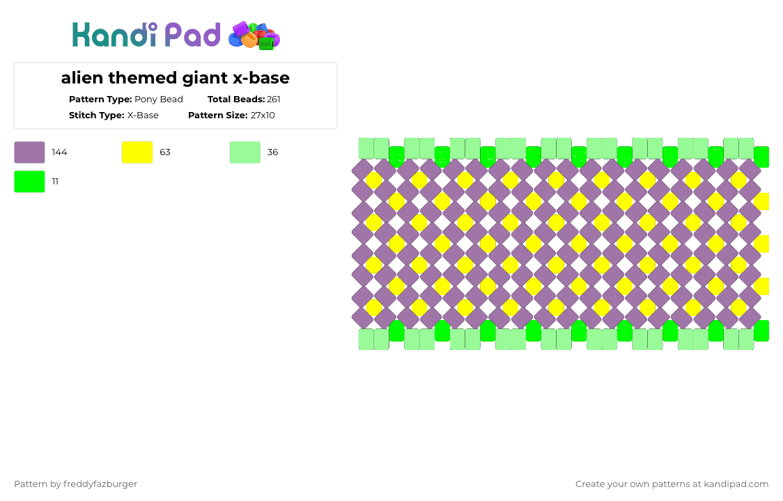 alien themed giant x-base - Pony Bead Pattern by freddyfazburger on Kandi Pad - yellow,pink