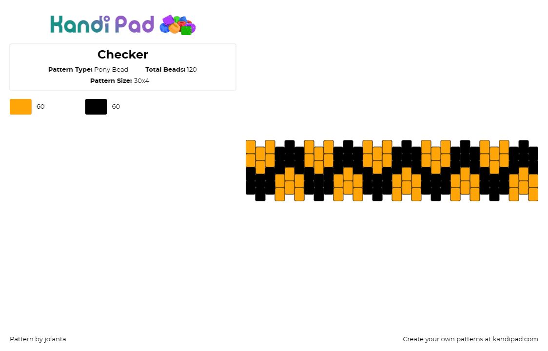 Checker - Pony Bead Pattern by jolanta on Kandi Pad - checkered,halloween,cuff,classic,twist,seasonal,spin,timeless,style,orange,black