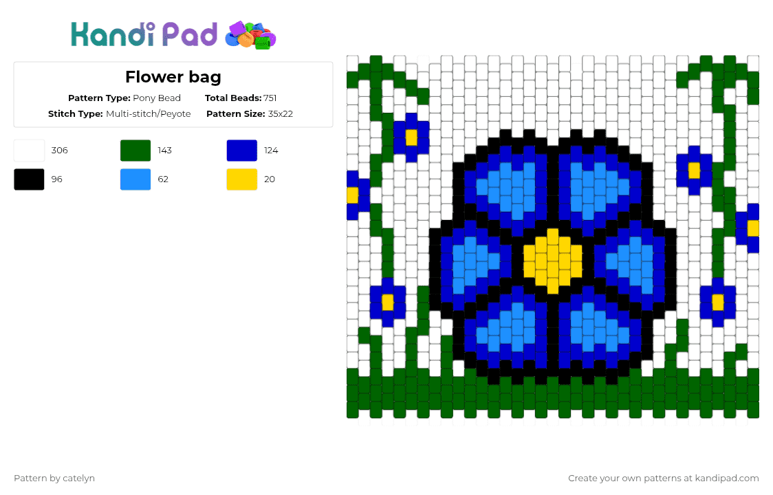 Flower bag - Pony Bead Pattern by catelyn on Kandi Pad - white,green,purple
