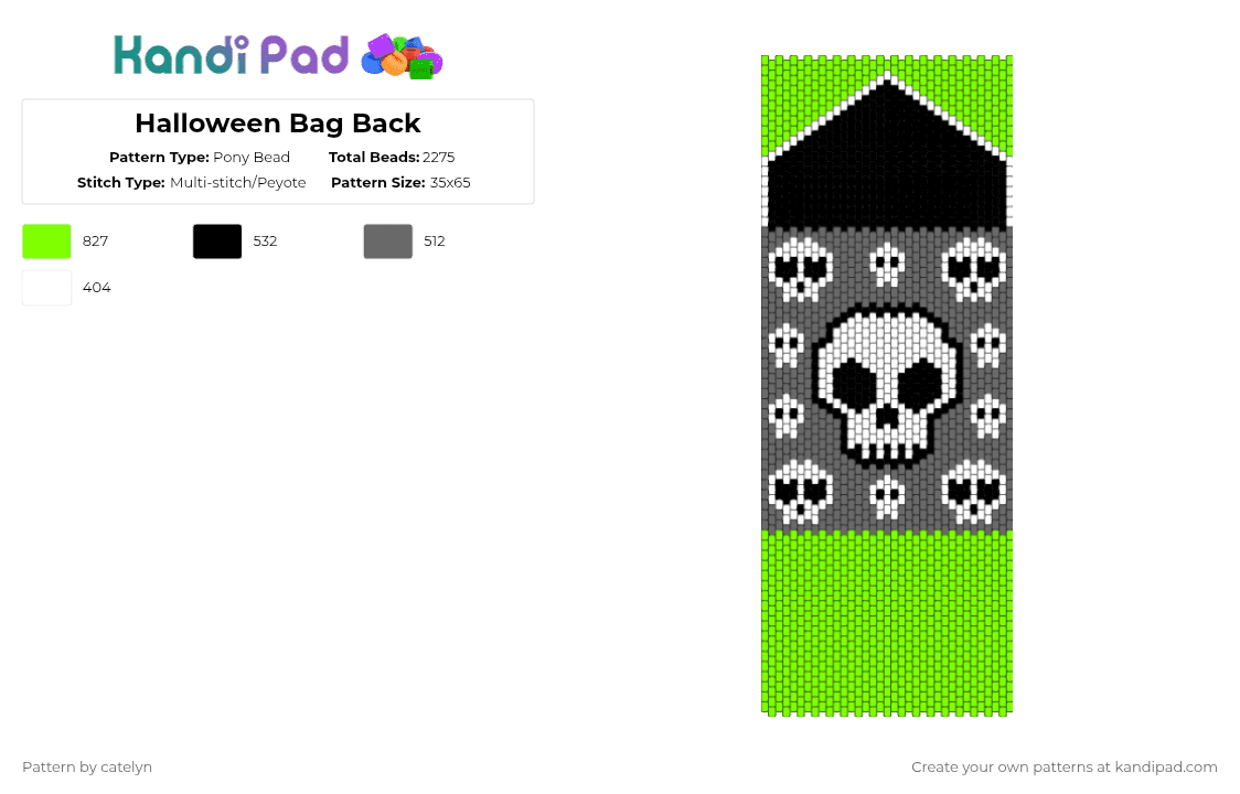 Halloween Bag Back - Pony Bead Pattern by catelyn on Kandi Pad - gray,green