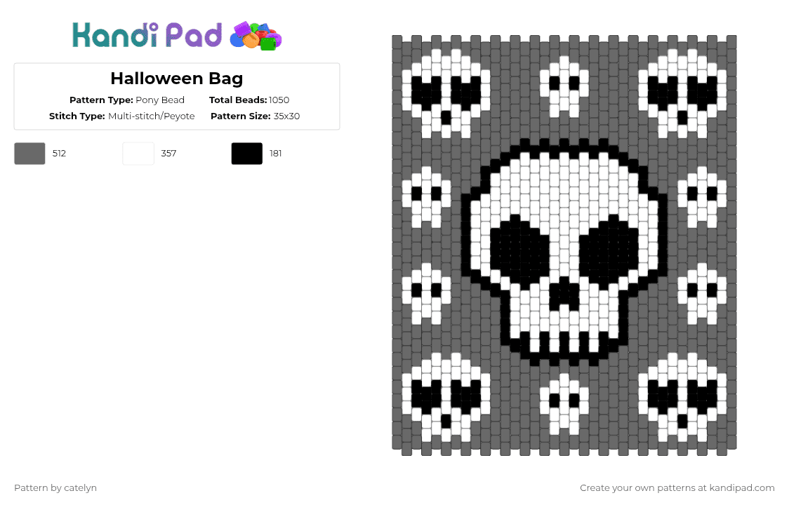 Halloween Bag - Pony Bead Pattern by catelyn on Kandi Pad - skulls,gray,white