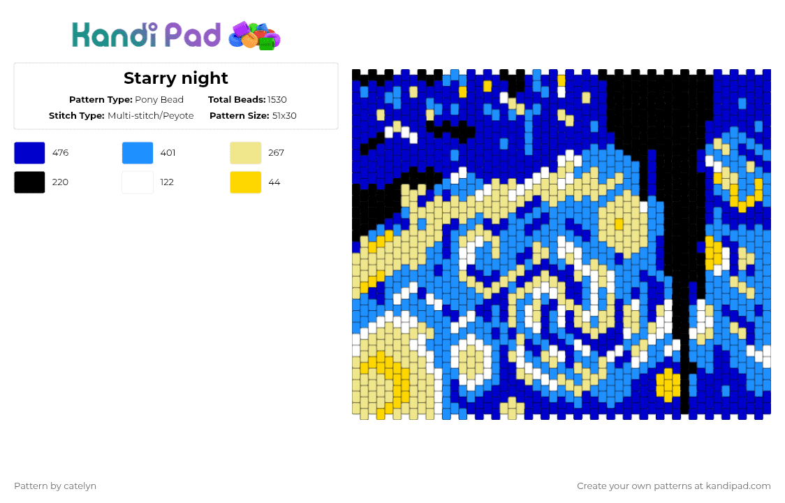 Starry night - Pony Bead Pattern by catelyn on Kandi Pad - purple,light blue