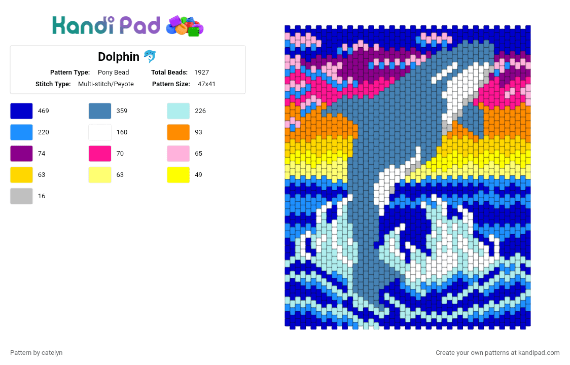 Dolphin 🐬 - Pony Bead Pattern by catelyn on Kandi Pad - orca,whale,ocean,sunset,panel,tapestry,sea,animal,purple,light blue,blue