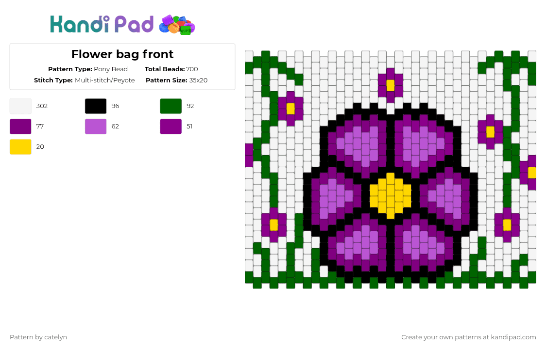Flower bag front - Pony Bead Pattern by catelyn on Kandi Pad - pink