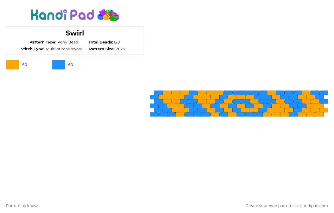 Swirl - Pony Bead Pattern by knaws on Kandi Pad - orange,light blue,swirl