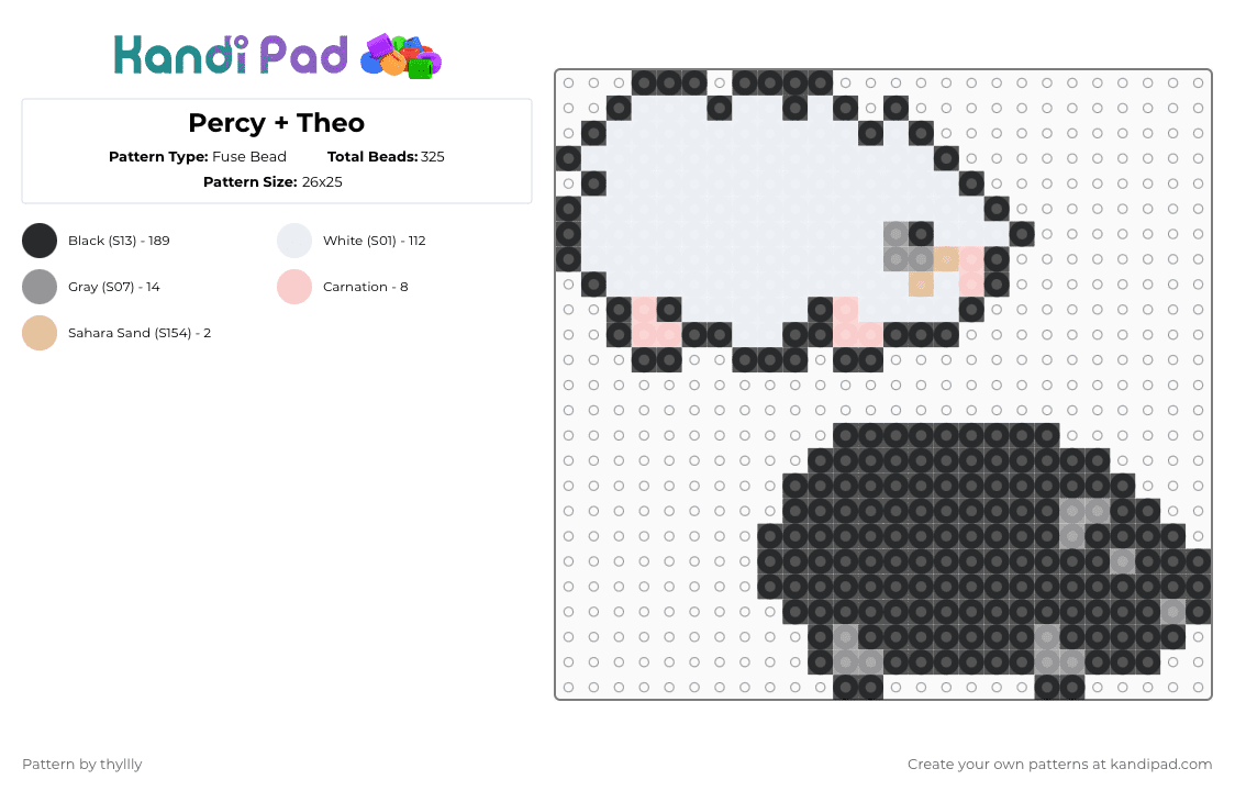 Percy + Theo - Fuse Bead Pattern by thyllly on Kandi Pad - beige, black, gray, white